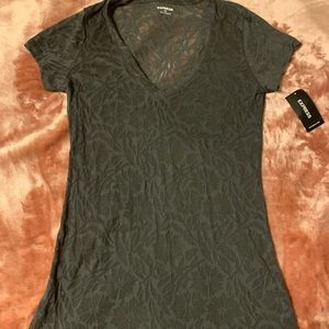 Express Charcoal Grey V Neck Tee